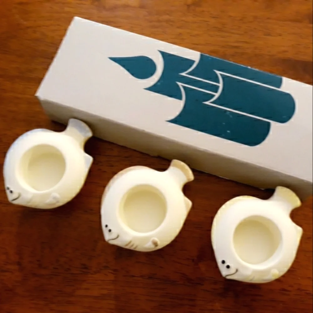 Vintage PartyLite Aqua Pals Bisque Porcelain Candle Floater - Fish Candle Holder
